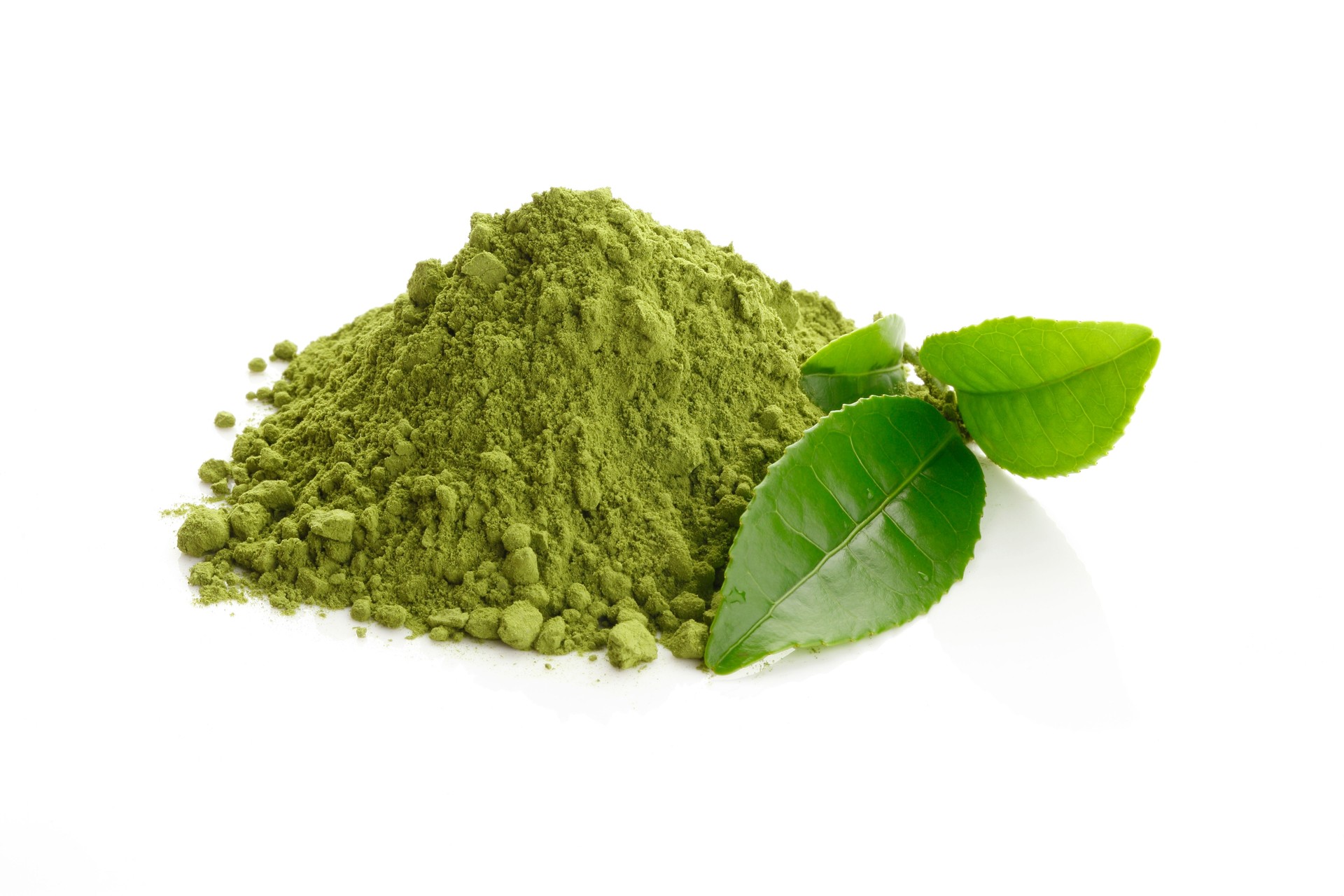 Matcha/ Green Tea powder and fresh green tea leaves